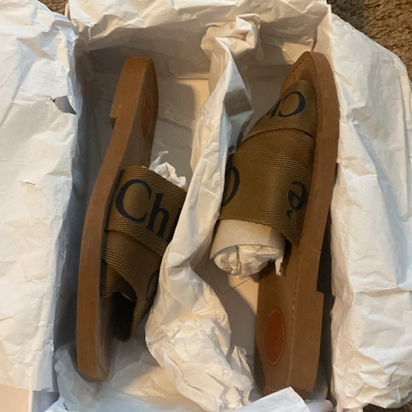 Chloe | Brown Woody Logo Slide Sandals - Picture 9 of 10